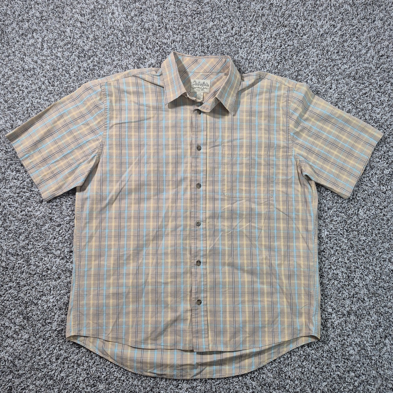 Cabela's Men's Large Shirt Button Up Multicolored Plaid Collared Rustic Country